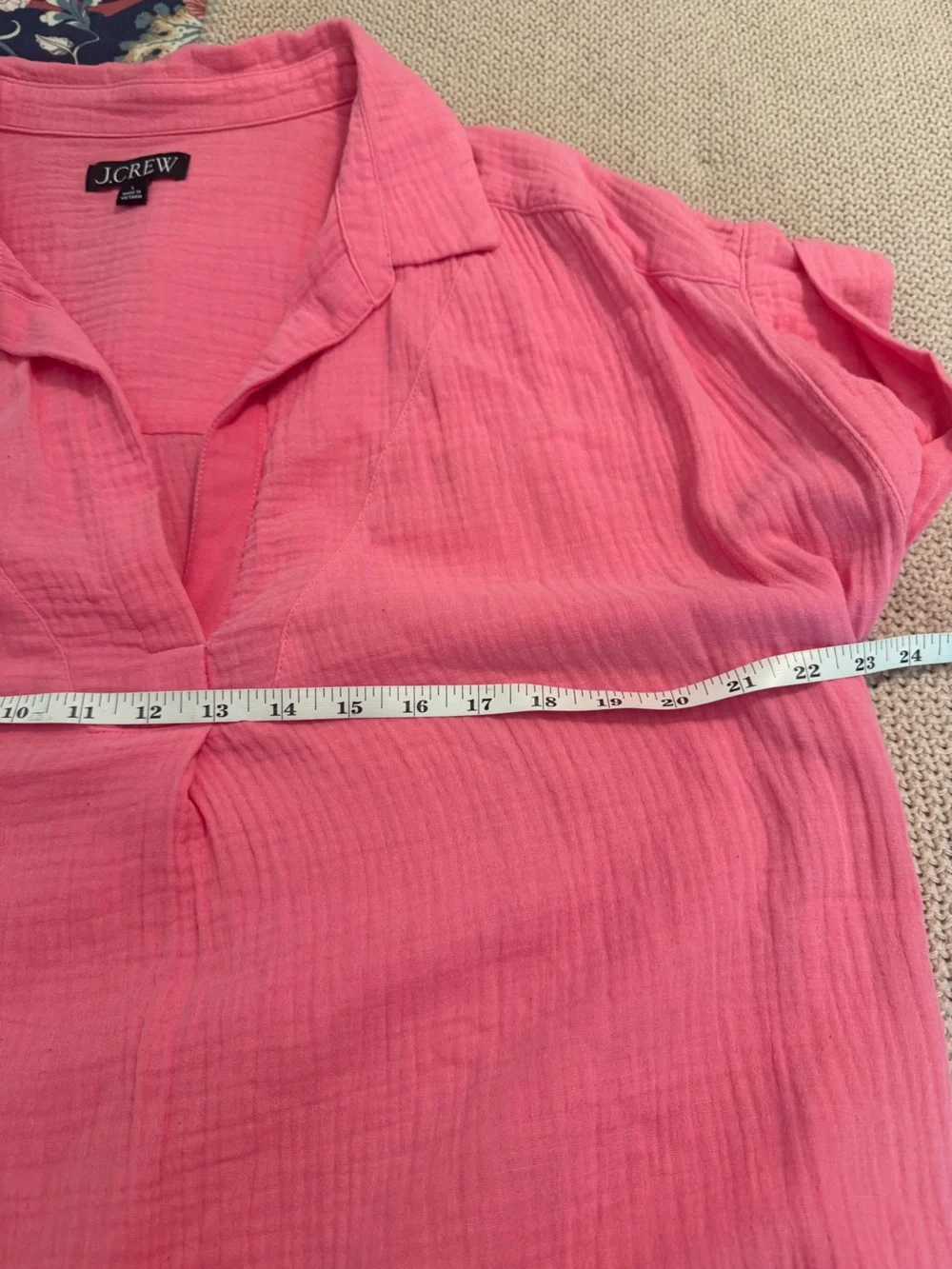 J. Crew V Neck Shirt Dress in Cotton Gauze Tea Rose Pink Large
